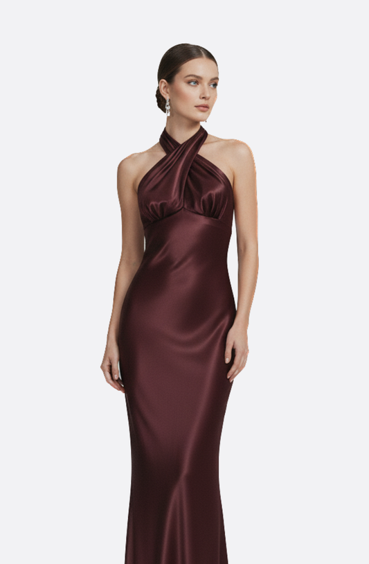 Arden Wine Halter Maxi Dress