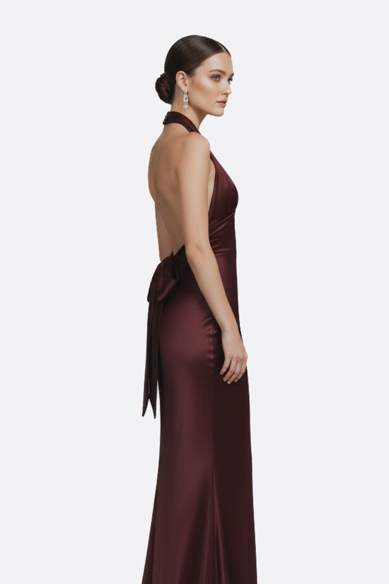 Arden Wine Halter Maxi Dress