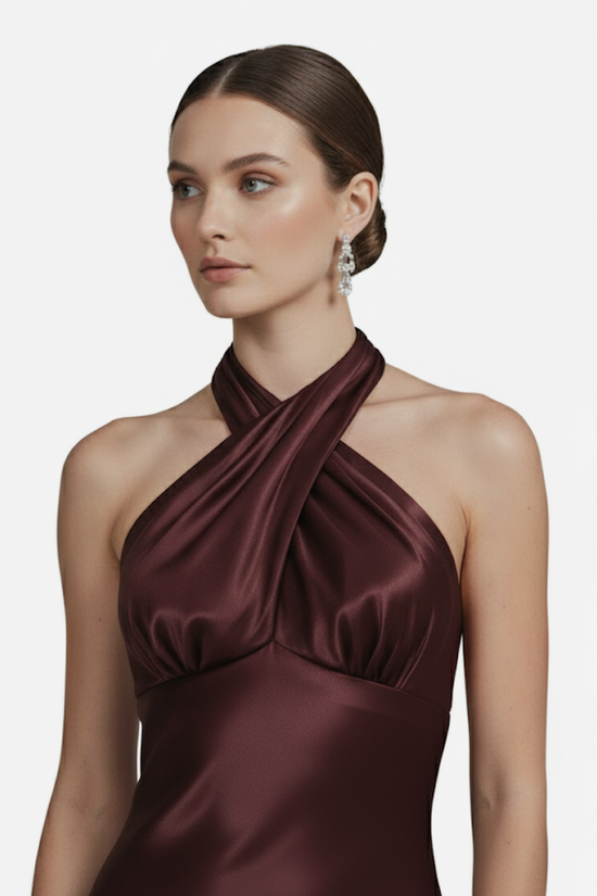 Arden Wine Halter Maxi Dress
