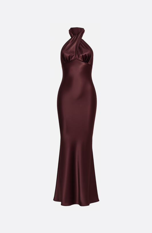 Arden Wine Halter Maxi Dress